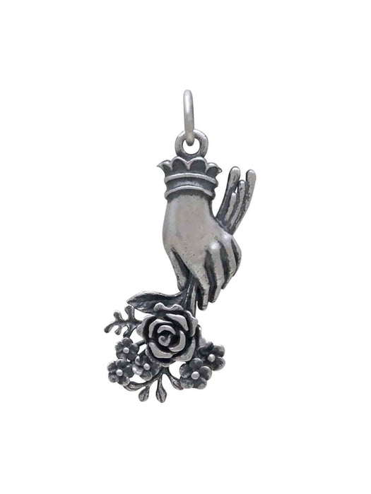 Victorian Hand & Flowers Necklace | Sterling Silver Pendant Chain Charm | Light Years