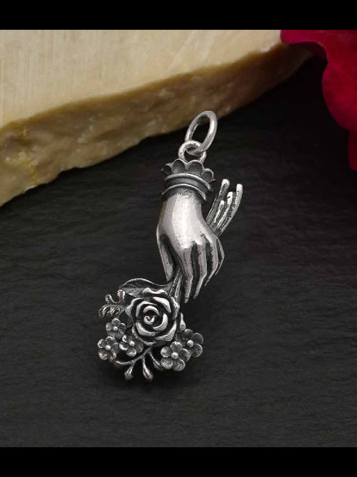 Victorian Hand & Flowers Necklace | Sterling Silver Pendant Chain Charm | Light Years