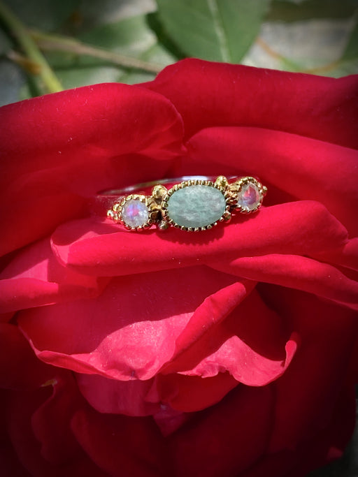Amazonite & Moonstone Ring | Sterling Silver Brass Size 6 7 8 9 | Light Years