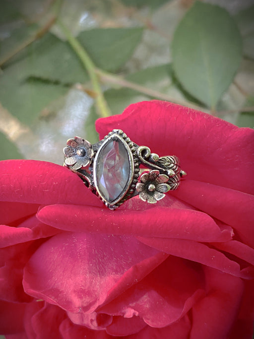 Apatite Flower Scroll Ring | Sterling Silver 6 7 8 9 | Light Years Jewelry