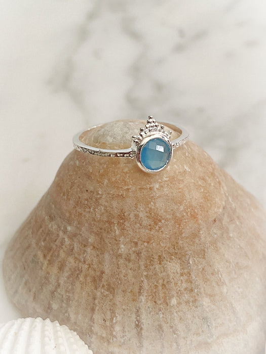 Blue Chalcedony Crown Ring | Sterling Silver 6 7 8 9 | Light Years Jewelry