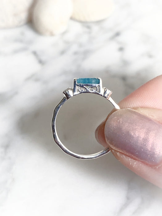 Neon Apatite Bar Ring | Sterling Silver Size 6 7 8 9 | Light Years Jewelry