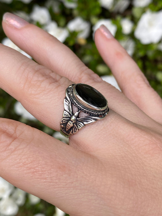 Black Mother of Pearl Butterfly Ring | Sterling Silver Size 6 7 8 9 | Light Years