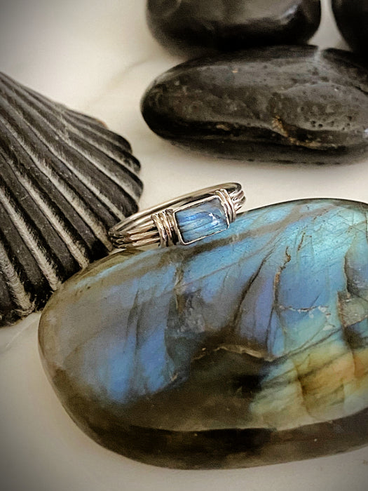 Rectangle Labradorite Ring | Sterling Silver Size 6 7 8 9 | Light Years