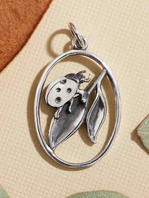 Ladybug on Leaf Insect Necklace | Sterling Silver Pendant Chain | Light Years