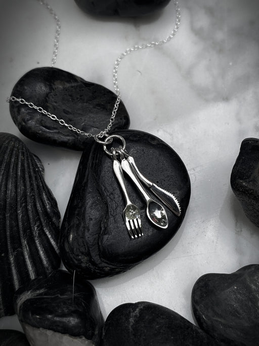 Fork Knife Spoon Utensil Charm Necklace | Sterling Silver Pendant Chain | Light Years