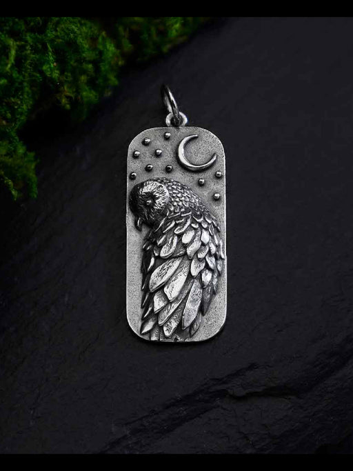 Barn Owl & Crescent Moon Necklace | Sterling Silver Pendant Chain | Light Years