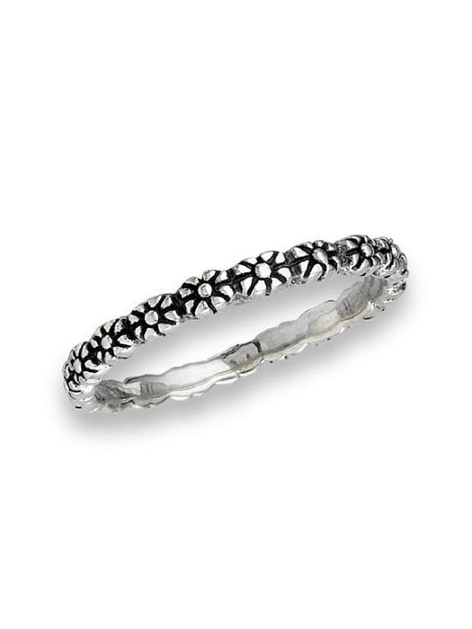 Tiny Floral Band Ring | Sterling Silver 3 4 5 6 7 8 9 | Light Years
