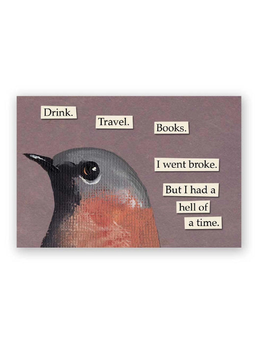 "Drink Travel Books" Bird Magnet