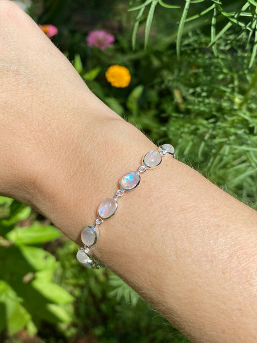 Rainbow Moonstone Cabochon Bracelet | Sterling Silver | Light Years Jewelry