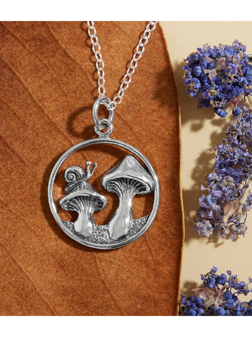 Mushrooms & Snail Necklace | Sterling Silver Chain Pendant Charm | Light Years