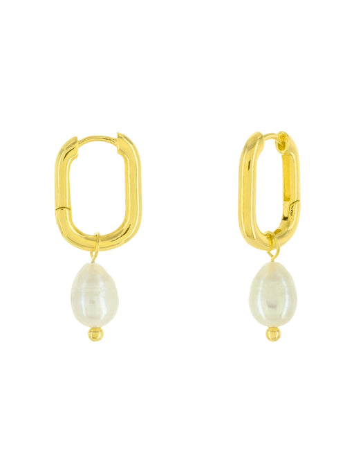 Pearl Drop Oval Huggie Hoops | Gold Plated Earrings | Light Years Jewelry