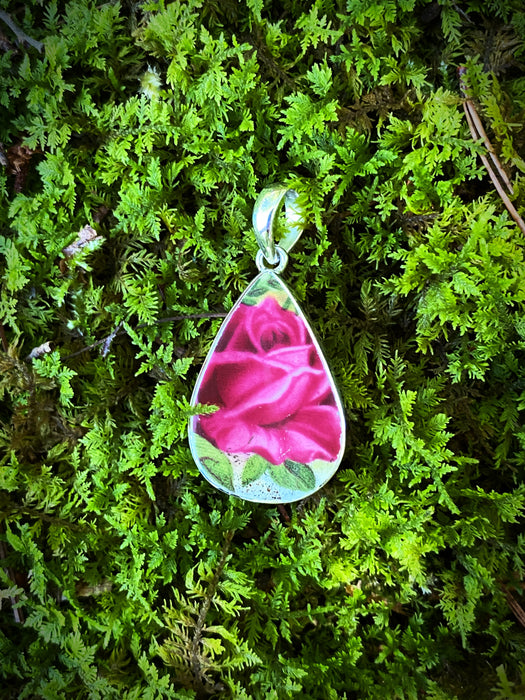 Ceramic Rose Pendant | Sterling Silver Slide Necklace | Light Years Jewelry