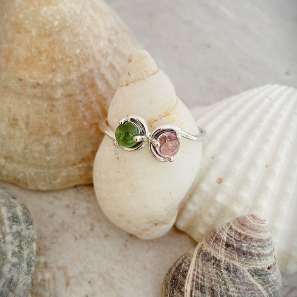 Double Tourmaline Ring | Sterling Silver Size 7 8 9 10 | Light Years
