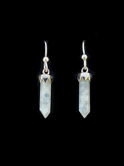 Gemstone Crystal Point Dangles | Moonstone | Sterling Silver Earrings | Light Years