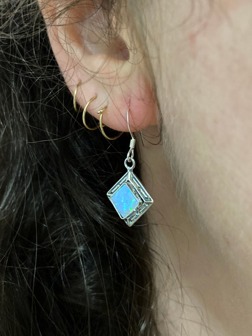 Bordered Opal Square Dangles | Sterling Silver Earrings | Light Years
