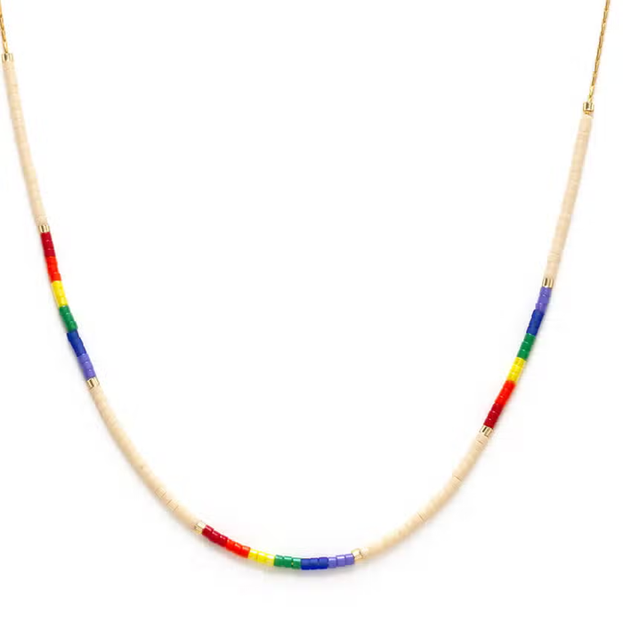 Rainbow Asymmetrical Beaded Necklace | Gold Plated Chain Tassel | Light Years