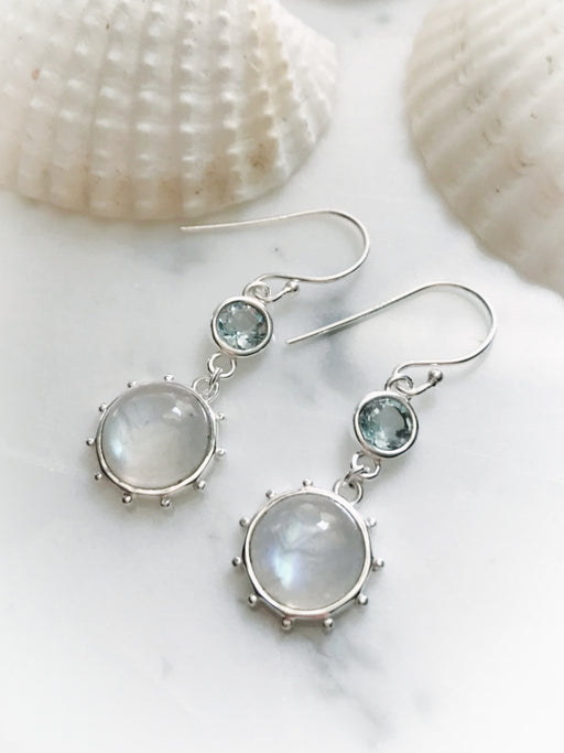 Moonstone & Blue Topaz Dangles | Sterling Silver Earrings | Light Years
