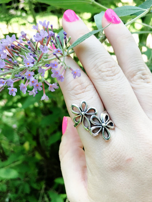 Double Daisy Statement Ring | Sterling Silver Size 7 8 9 10 | Light Years