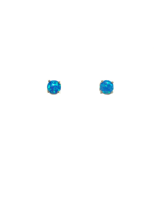 Prong Set Blue Opal Posts | Sterling Silver Studs Earrings | Light Years