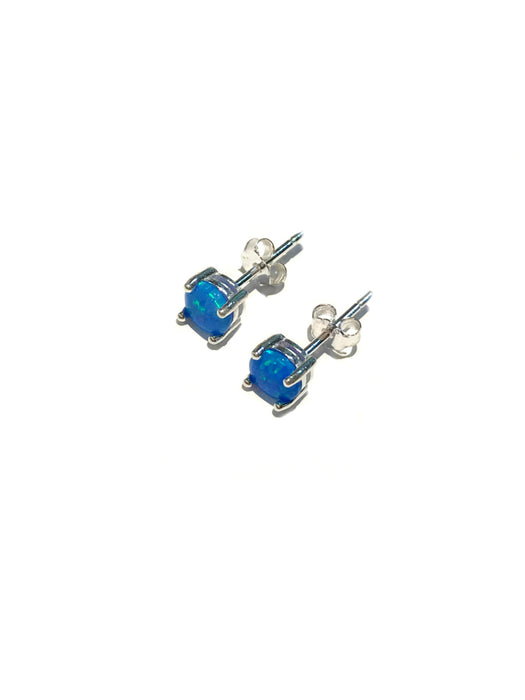 Prong Set Blue Opal Posts | Sterling Silver Studs Earrings | Light Years