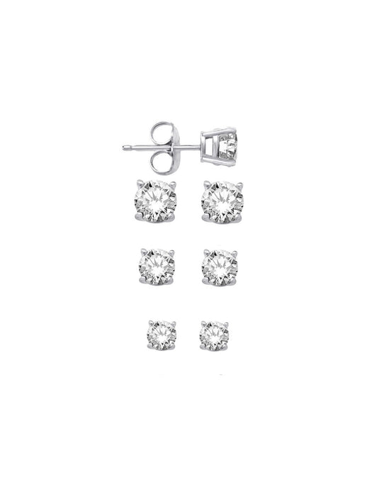 Round CZ Posts | Sterling Silver Rhodium Stud Earrings | Light Years