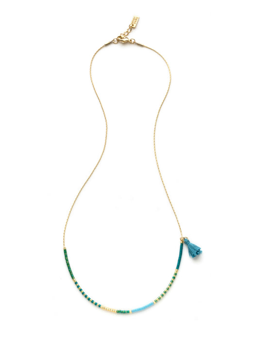 Seashore Asymmetrical Beaded Necklace | Gold Plated Chain Tassel | Light Years
