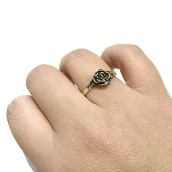 Rose & Leaves Ring | Sterling Silver size 6 7 8 9 | Light Years Jewelry