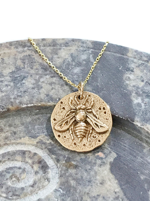 Bronze Bee Medallion Necklace