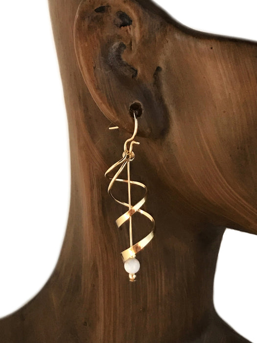 White Opal Spiral Dangles | 14kt Gold Filled Earrings USA | Light Years