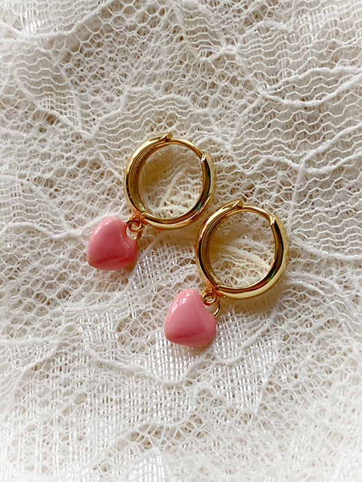 Enamel Heart Dangle Huggie Hoops | Gold Plated Earrings | Light Years