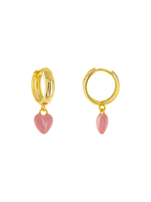 Enamel Heart Huggie Hoops | Pink | Gold Plated Earrings | Light Years