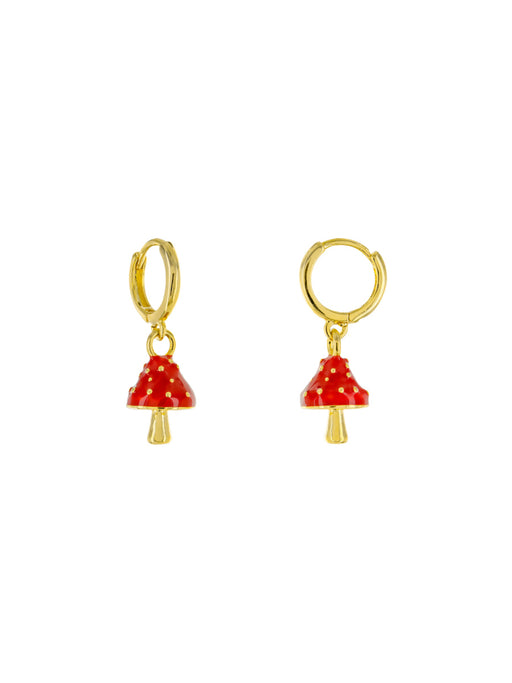 Red Capped Mushroom Huggie Hoops | Gold Plated Earrings | Light Years