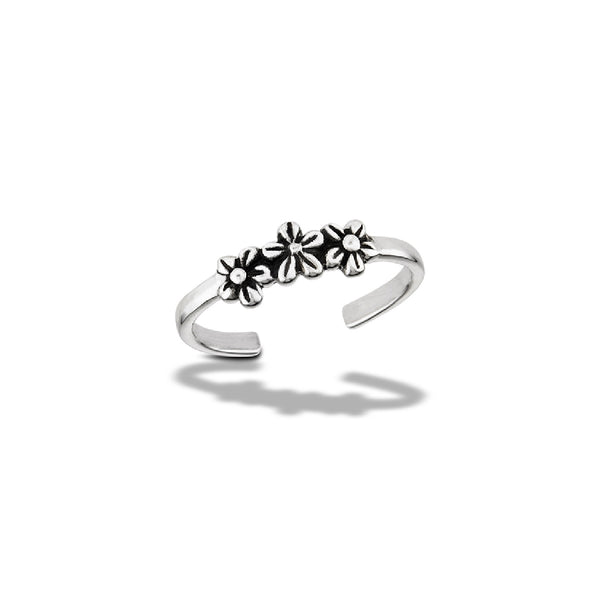 Triple Flower Toe Ring | Sterling Silver Adjustable | Light Years Jewelry