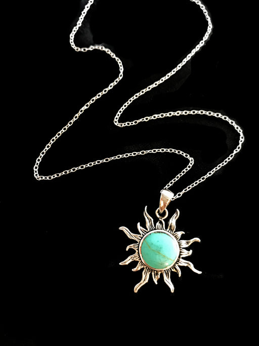 Turquoise Sun Pendant Necklace | Sterling Silver Chain | Light Years