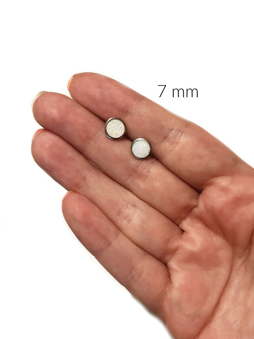 White Opal Disc Posts | Sterling Silver Studs Earrings | Light Years