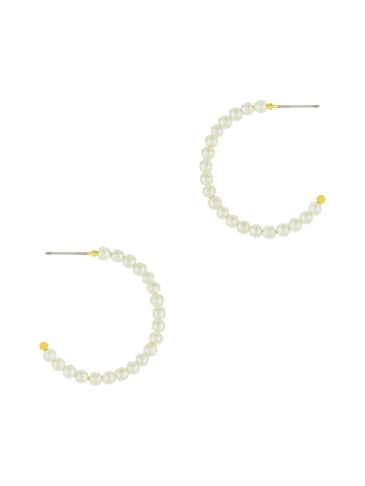Large Pearl Bead Post Hoops | Gold Plated Studs Earrings | Light Years Jewelry