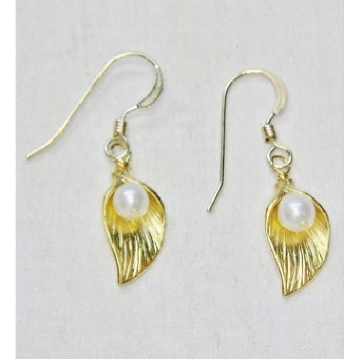 White Pearl & Lily Dangles | 14kt Gold Filled Earrings | Light Years Jewelry