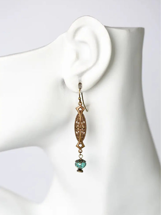 Antiqued Czech Glass Filigree Dangle Earrings by Anne Vaughan | Light Years