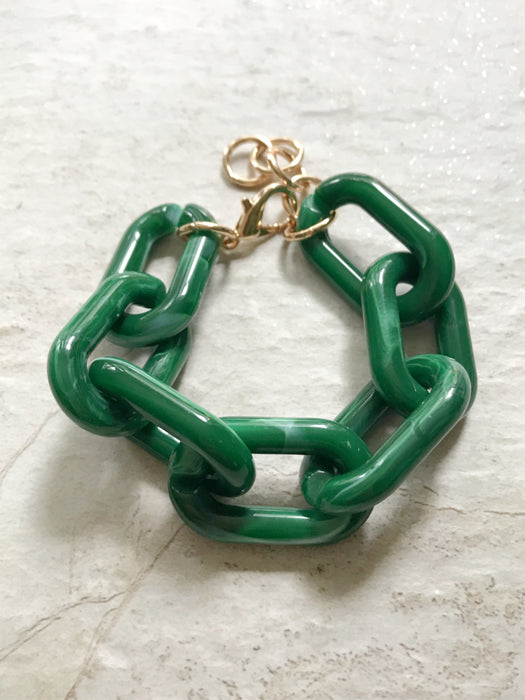 Chunky Chain Link Bracelet | Green Neutral Marble | Light Years Jewelry