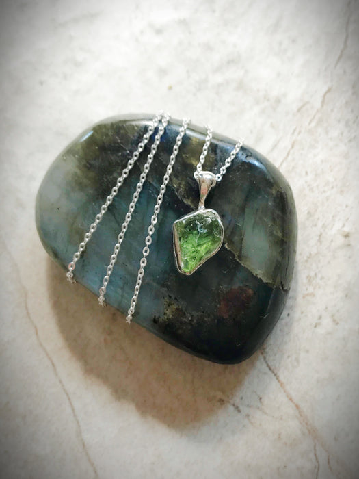 Rough Cut Gemstone Necklace | Peridot | Sterling Silver Pendant Chain | Light Years