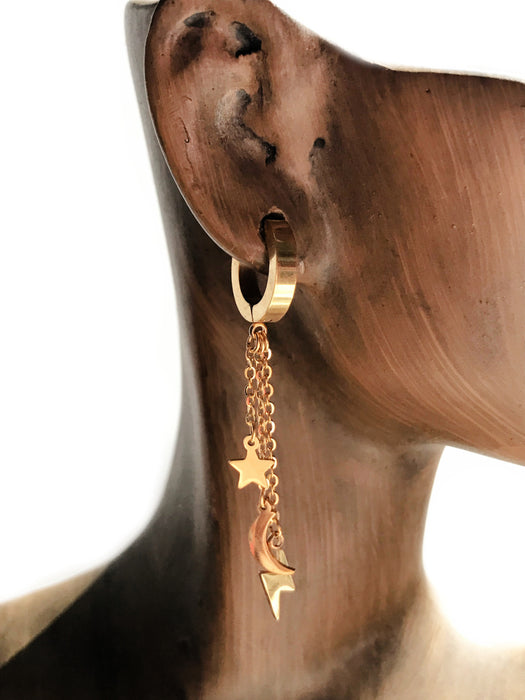 Celestial Charm Dangle Huggie Hoops | Gold Silver Earrings | Light Years
