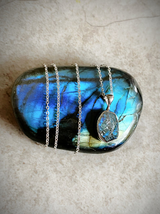 Rough Cut Gemstone Necklace | Labradorite | Sterling Silver Pendant Chain | Light Years