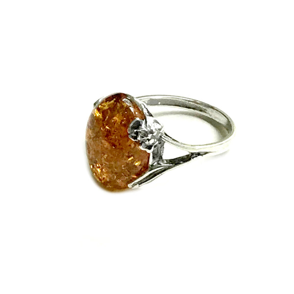 Baltic Amber Flower Ring | Sterling Silver Size 6 7 8 9 10 | Light Years