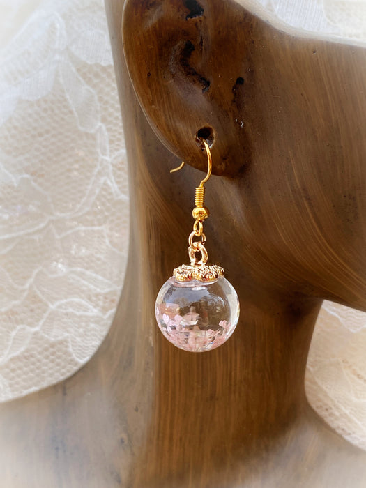 Dried Pressed Flower Orb Dangles | Pink Purple Gold Earrings | Light Years