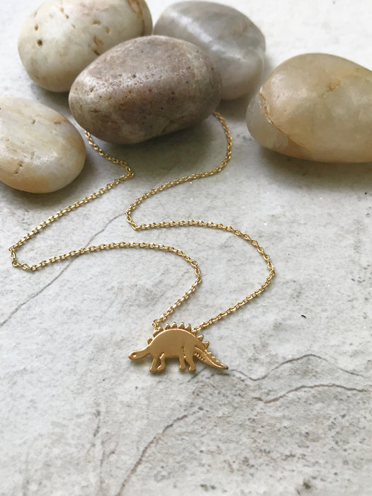 Stegosaurus Necklace | White Gold Plated Chain Pendant | Light Years