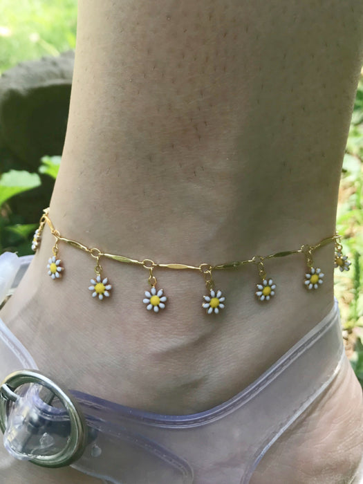 Daisy Charm Anklet | Gold Plated Enamel Chain | Light Years Jewelry