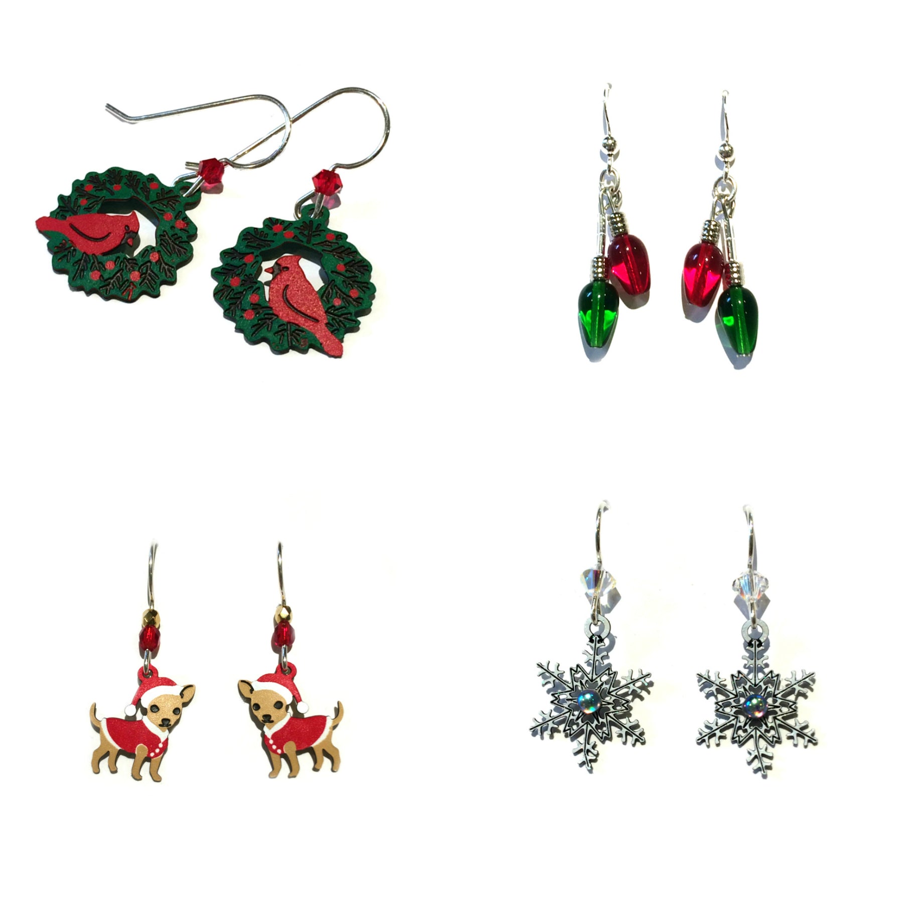 Image of four pairs of holiday earrings