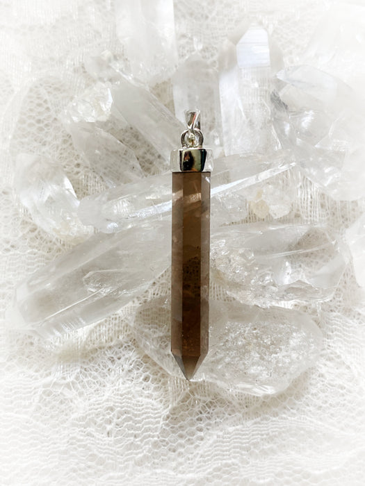 Long Crystal Point Pendant | Smokey Quartz | Sterling Silver Gemstone Necklace | Light Years