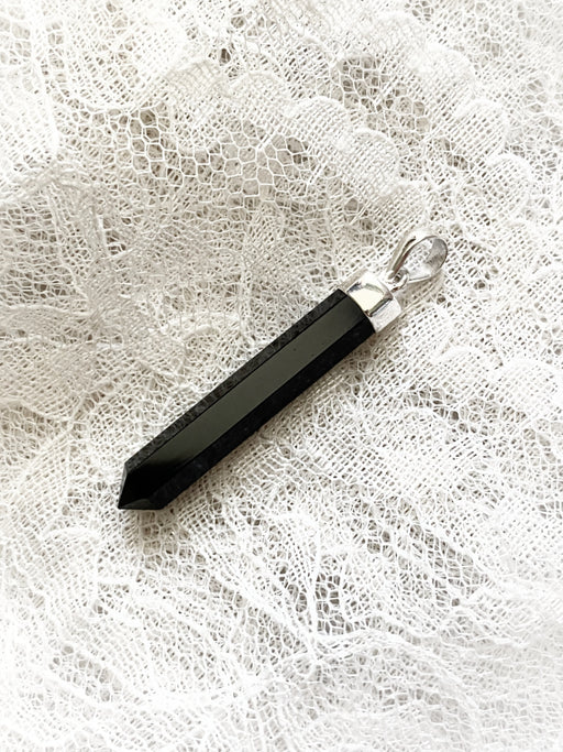 Long Crystal Point Pendant | Black Onyx | Sterling Silver Gemstone Necklace | Light Years